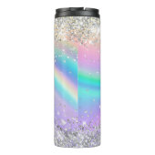 Pastel Rainbow Wave Ombre Silver Glitter Monogram Thermosbeker (Achterkant)