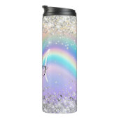 Pastel Rainbow Wave Ombre Silver Glitter Monogram Thermosbeker (Geroteerd rechts)