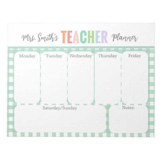 Pastel Rainbow Weekly Teacher Planner Notitieblok (Voorkant)