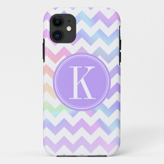 Pastel Rainbow White Chevron Aangepast monogram Case-Mate iPhone Case (Achterkant)