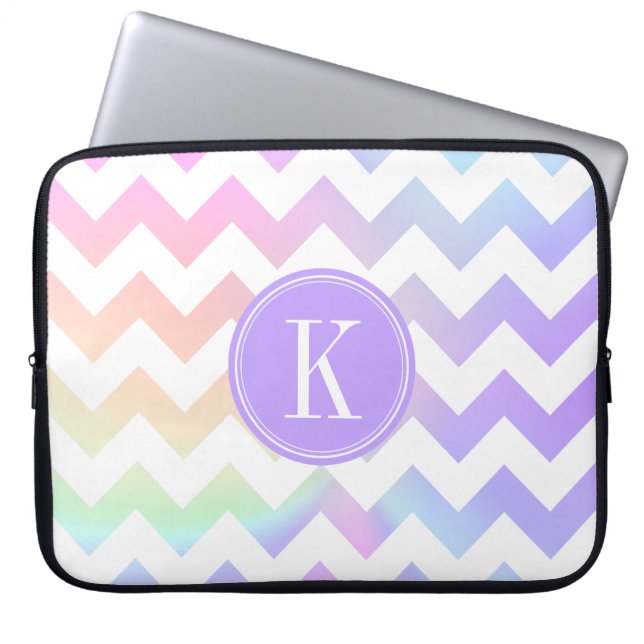Pastel Rainbow White Chevron Aangepast monogram Laptop Sleeve (Voorkant)