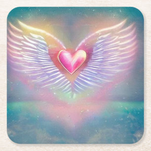 Pastel Rainbow Winged Heart Kartonnen Onderzetters