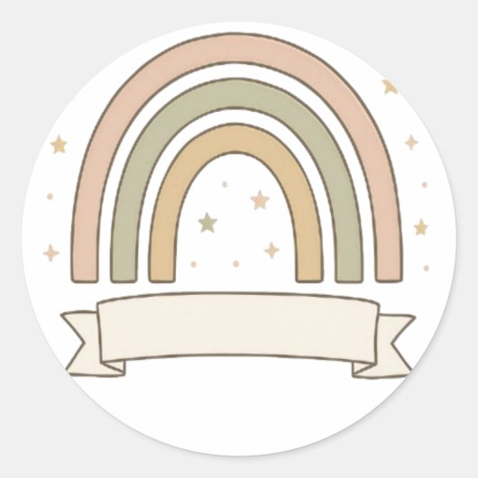 Pastel Rainbow with Stars and Custom Banner – Whim Ronde Sticker (Voorkant)
