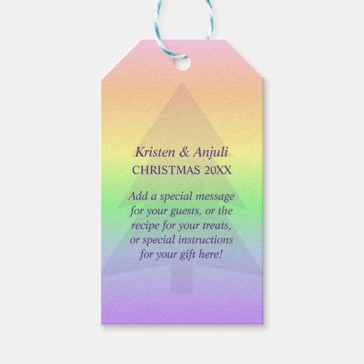 Pastel Rainbow Yuletide Holiday Custom Cadeaulabel (Voorkant)