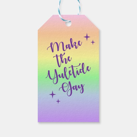 Pastel Rainbow Yuletide Holiday Custom Cadeaulabel (Achterkant)