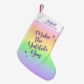 Pastel Rainbow Yuletide Pride gepersonaliseerd Kleine Kerstsok (Voorkant (Hangend))