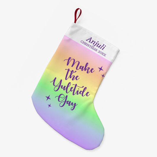 Pastel Rainbow Yuletide Pride gepersonaliseerd Kleine Kerstsok (Voorkant (Hangend))