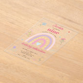 Pastel Rainbows Girl Wildflowers Hearts Verjaardag Acryl Uitnodigingen (Laagn)