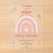 Pastel Rainbows Girl Wildflowers Hearts Verjaardag Acryl Uitnodigingen (Voorkant)
