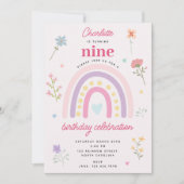 Pastel Rainbows Girl Wildflowers Hearts Verjaardag Kaart (Voorkant)