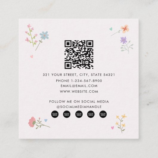Pastel Rainbows Girly Wildflowers Babysitter Vierkante Visitekaartje (Achterkant)