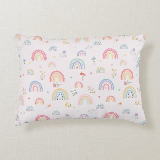 Pastel Rainbows Girly Wildflowers & Hearts Accent Kussen (Voorkant)