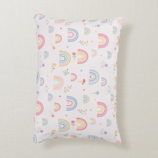 Pastel Rainbows Girly Wildflowers & Hearts Accent Kussen (Achterkant (Verticaal))