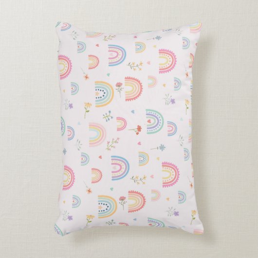 Pastel Rainbows Girly Wildflowers & Hearts Accent Kussen (Voorkant(Verticaal))
