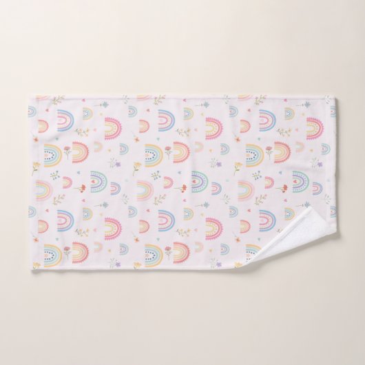 Pastel Rainbows Girly Wildflowers & Hearts Bad Handdoek (Handdoek)