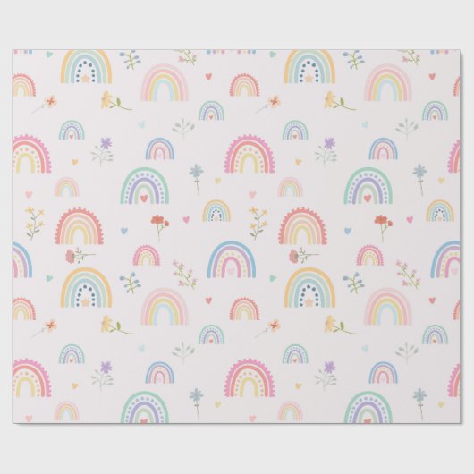 Pastel Rainbows Girly Wildflowers & Hearts Cadeaupapier (Vlak)
