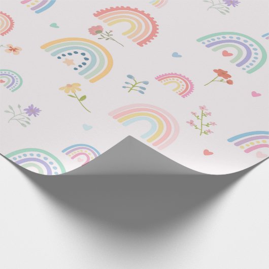 Pastel Rainbows Girly Wildflowers & Hearts Cadeaupapier (Hoek)