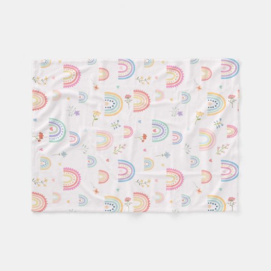 Pastel Rainbows Girly Wildflowers & Hearts Fleece Deken (Voorkant (Horizontaal))