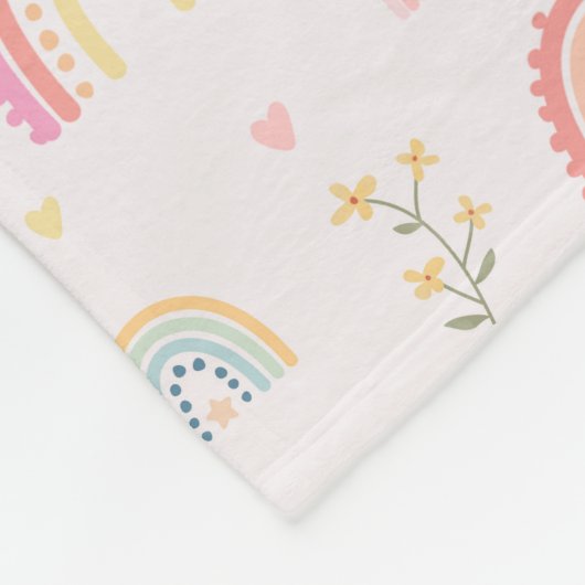 Pastel Rainbows Girly Wildflowers & Hearts Fleece Deken (Hoek)