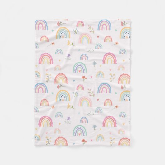 Pastel Rainbows Girly Wildflowers & Hearts Fleece Deken (Voorkant)