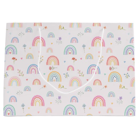 Pastel Rainbows Girly Wildflowers & Hearts Groot Cadeauzakje (Voorkant)