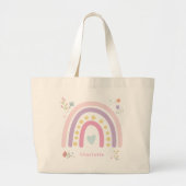 Pastel Rainbows Girly Wildflowers & Hearts Grote Tote Bag (Voorkant)