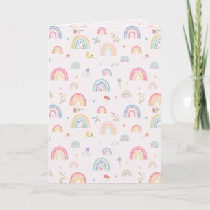 Pastel Rainbows Girly Wildflowers & Hearts Kaart