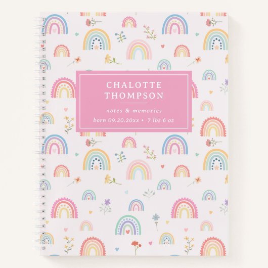 Pastel Rainbows Girly Wildflowers & Hearts Notitieboek (Voorkant)