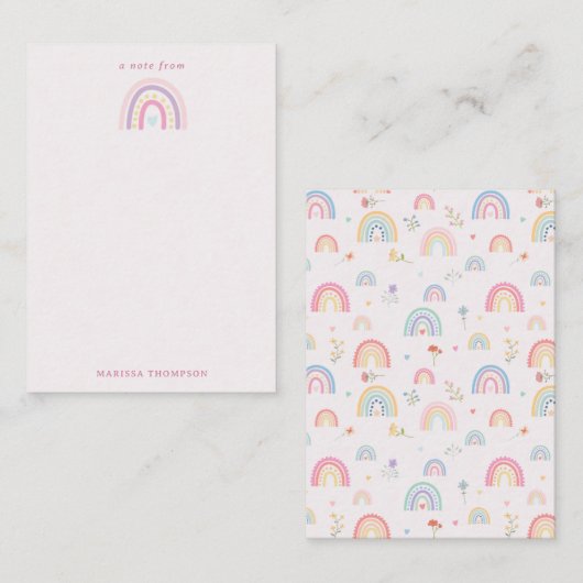 Pastel Rainbows Girly Wildflowers & Hearts Notitiekaartje (Voorkant / Achterkant)