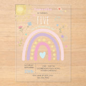 Pastel Rainbows Girly Wildflowers Hearts Verjaarda Acryl Uitnodigingen (Voorkant)