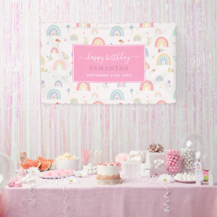 Pastel Rainbows Girly Wildflowers Hearts Verjaarda Spandoek