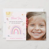 Pastel Rainbows Girly Wildflowers Verjaardagsfoto Bedankkaart (Voorkant)