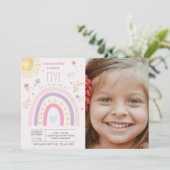 Pastel Rainbows Girly Wildflowers Verjaardagsfoto Kaart (Staand voorkant)