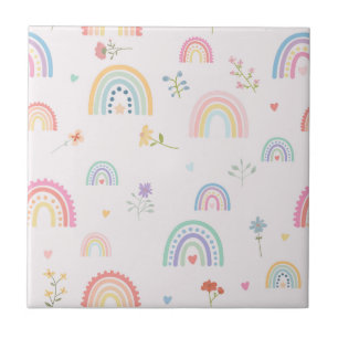 Pastel Rainbows Wildflowers Hearts Girly Nursery Tegeltje