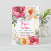 Pastel Ranunculus Bloemige Trouw Gouden Frame Aang Kaart (Staand voorkant)