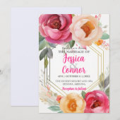 Pastel Ranunculus Bloemige Trouw Gouden Frame Aang Kaart (Voorkant / Achterkant)