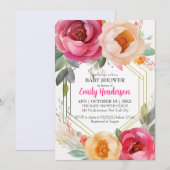 Pastel Ranunculus Floral Baby shower Gold Lijst Kaart (Voorkant / Achterkant)