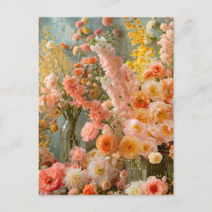 Pastel Ranunculus, Freesia en Dahlia Boeketten Briefkaart