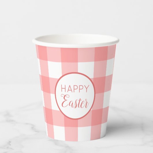 Pastel Raspberry Red Happy Past Patroon Papieren Bekers (Voorkant)