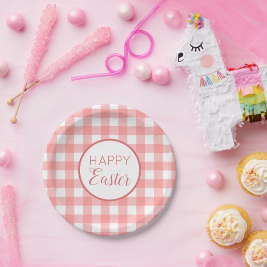 Pastel Raspberry Red Happy Past Patroon Papieren Bordje (Feest)