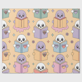 Pastel Reading Retro Ghosts Kawaii Boekenliefhebbe Cadeaupapier