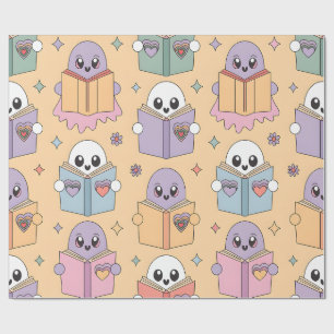 Pastel Reading Retro Ghosts Kawaii Boekenliefhebbe Cadeaupapier