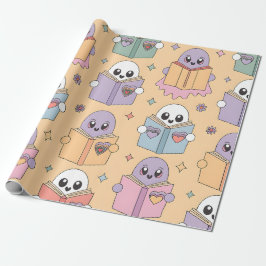 Pastel Reading Retro Ghosts Kawaii Boekenliefhebbe Cadeaupapier