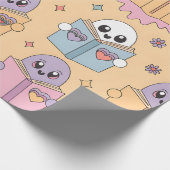 Pastel Reading Retro Ghosts Kawaii Boekenliefhebbe Cadeaupapier (Hoek)