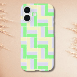 Pastel Rechthoeken Patroon Witte Gestippelde Lijne iPhone 16 Hoesje