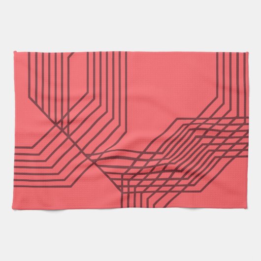 Pastel Red, eenvoudig, modern, geometrisch ontwerp Theedoek (Horizontaal)
