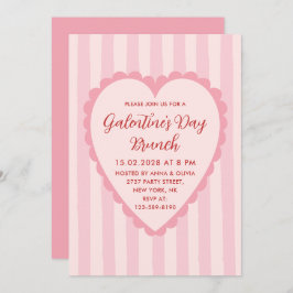 Pastel Red Pink Hand Drawn Galentine's Day Brunch Kaart