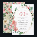 Pastel Red Rose Floral 60th Birthday Party Kaart<br><div class="desc">Een zacht pastelrood dat bijna roze creëer is, een prachtig bloemetjesontwerp op deze elegante uitnodiging voor de 60ste verjaardag. De rode rozen worden in diepe groene bladeren genaaid. De rozen en bladeren versieren een chic multi-strand goud lijst. De 60ste is geschreven in een grote rode tekst. De rest van de...</div>