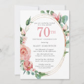 Pastel Red Rose Floral 70th Birthday Party Kaart (Voorkant)