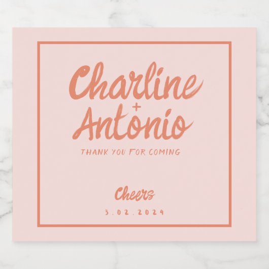 Pastel Red roze handschrift Retro Weddenschap Sparkling Wijnetiket (Enkel label)